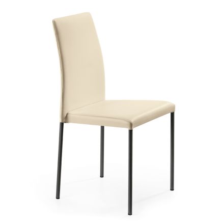 Living Room Chair in Ivory Leather and Steel Made in Italy - Child Viadurini