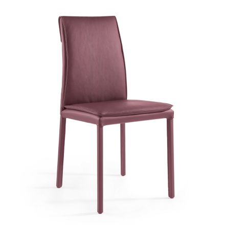 Living Room Chair in Wine Leather and Steel Made in Italy - Cat Viadurini