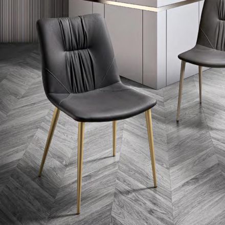 Living Room Chair in Fiber Fabric with Leather Effect and Metal Made in Italy - Gohan Viadurini