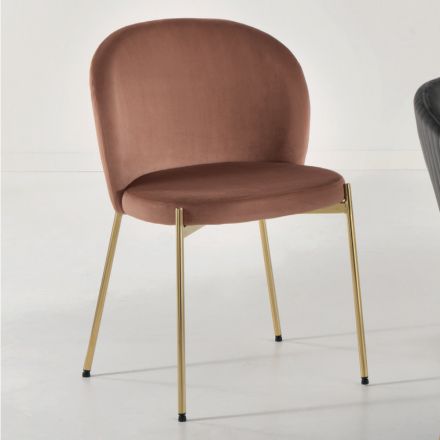 Living Room Chair in Upholstered Velvet and Golden Metal 4 Pieces - Assunta Viadurini