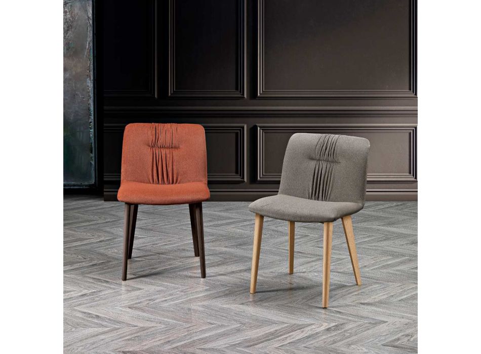 Living Room Chair Upholstered in Fabric and Ash Legs Design - Florinda Viadurini