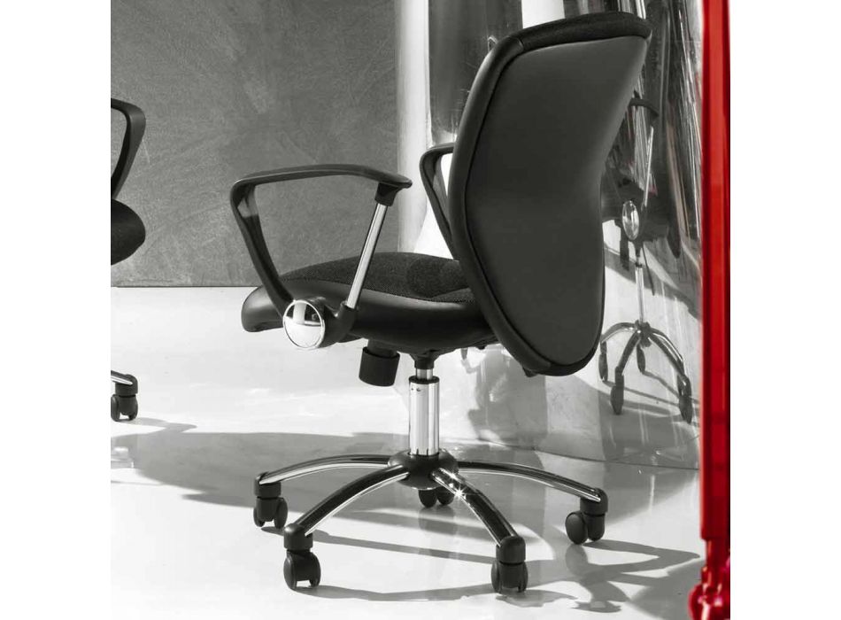 Office Chair with Swivel Wheels in Black Ecoleather and Metal - Amarilda Viadurini