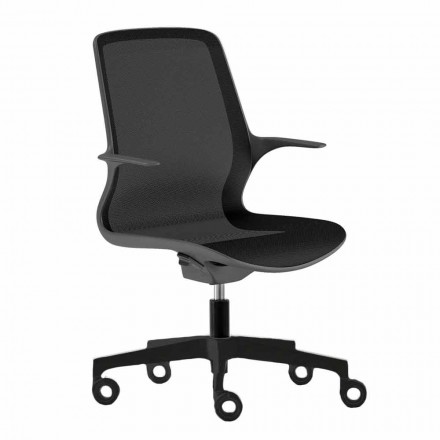 Office Chair with Swivel Wheels in Black Mesh and Black Nylon - Ayumu Viadurini