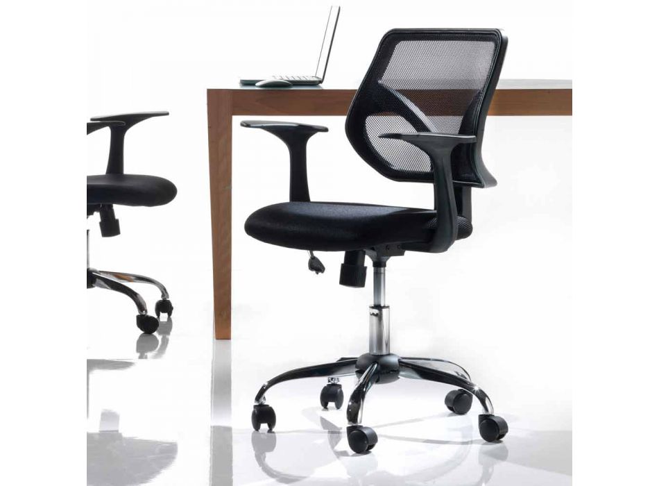 Office Chair with Swivel Wheels in Black Tecnorete and Fabric - Giovanna Viadurini