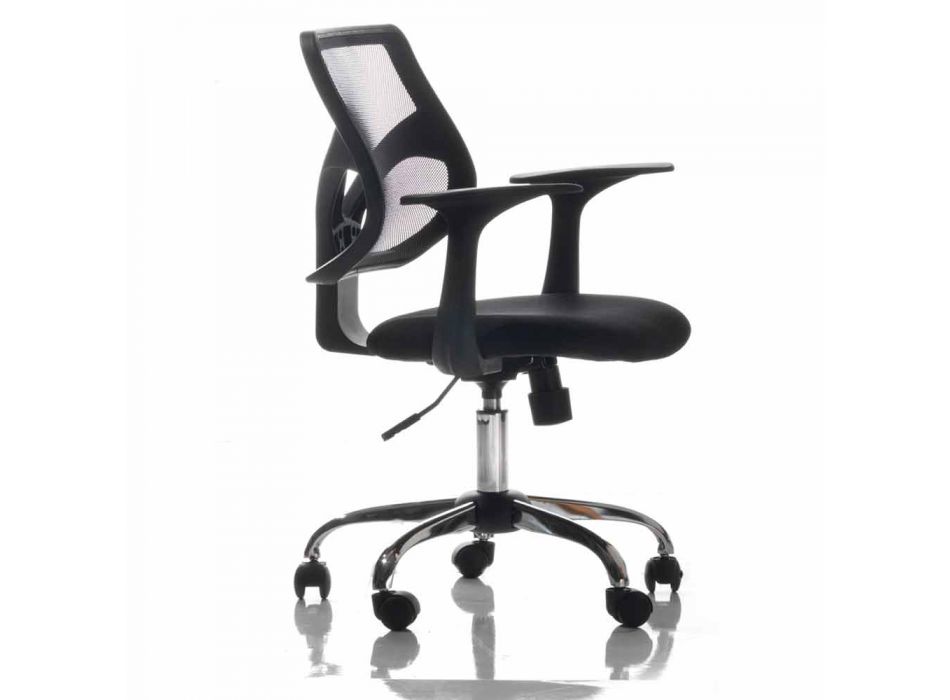 Office Chair with Swivel Wheels in Black Tecnorete and Fabric - Giovanna Viadurini