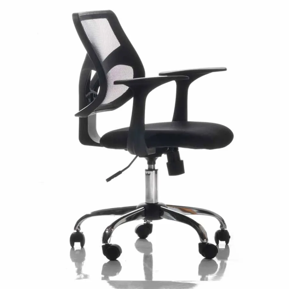 Office Chair with Swivel Wheels in Black Tecnorete and Fabric - Giovanna Viadurini