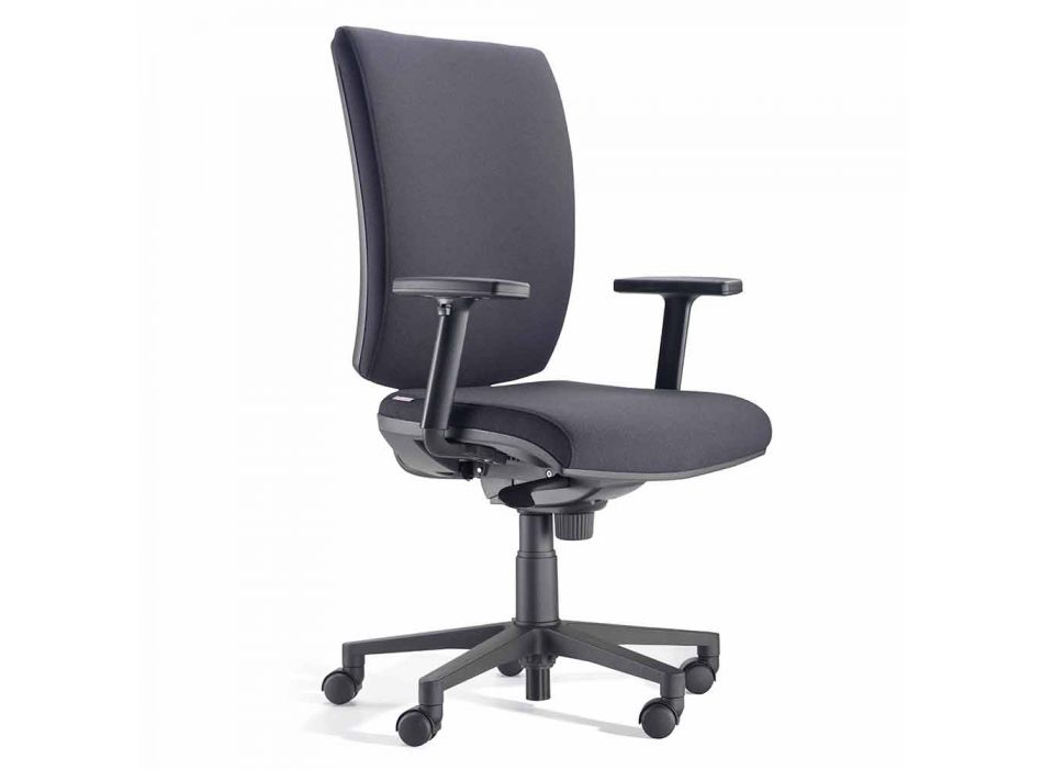 Ergonomic Swivel Office Chair with Armrests in Black Fabric - Macrino Viadurini