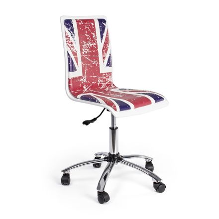 Swivel Office Chair in Steel and Eco-leather with Flag Print - Lollo Viadurini