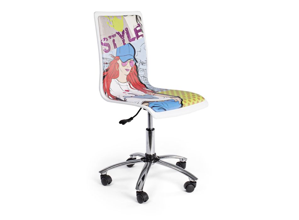 Swivel Office Chair in Steel and Ecoleather with Cardboard Print - Lollo Viadurini