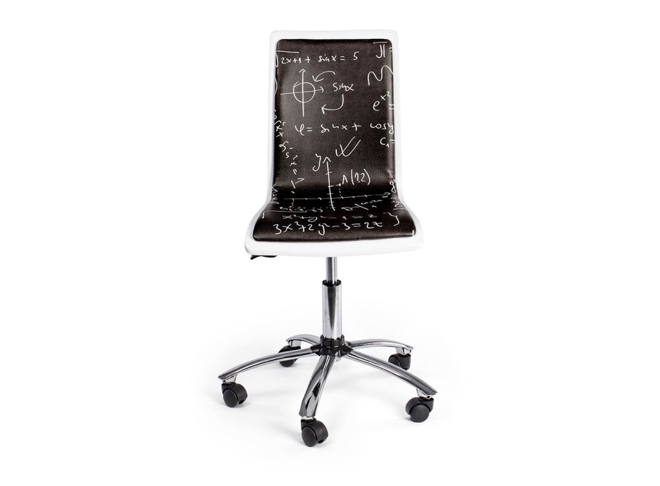 Swivel Office Chair in Steel and Ecoleather with Blackboard Print - Lollo Viadurini