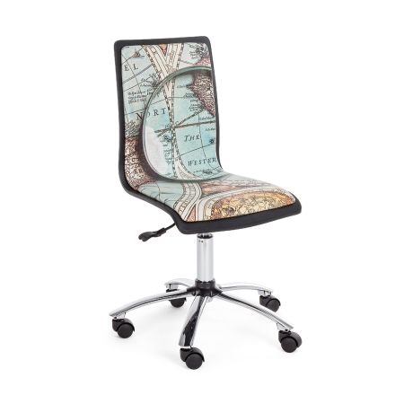Swivel Office Chair in Steel and Eco-leather with Map Print - Lollo Viadurini