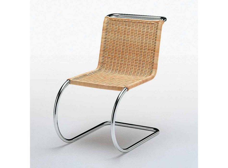Office Chair in Natural Cane and Chromed Steel Made in Italy - Formentera Viadurini