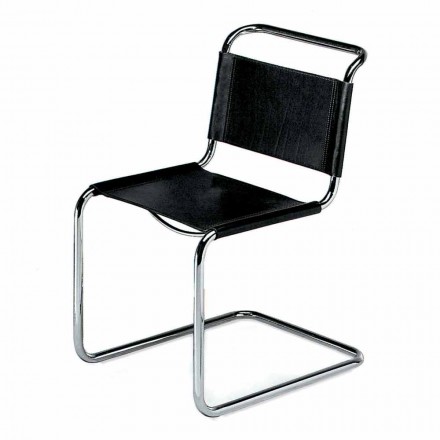 Leather Office Chair with Chromed Steel Structure Made in Italy - Elite Viadurini