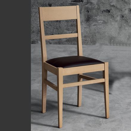Design Kitchen Chair in Beech Wood and Seat in Ecoleather - Davina Viadurini