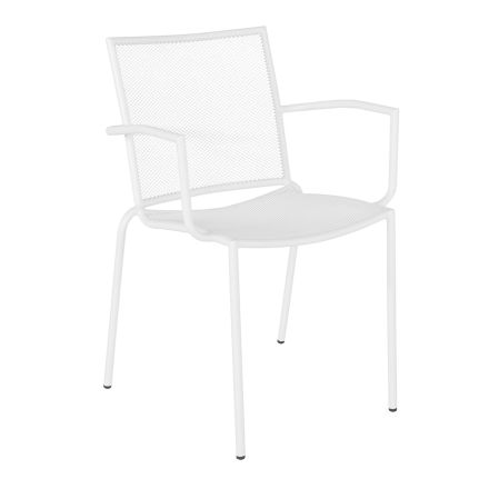 Design Garden Chair with Armrests Stackable in White Steel - Mamagago Viadurini