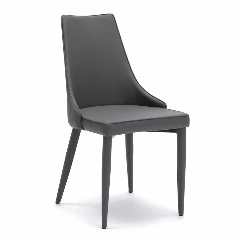 Modern design chair upholstered in Carolina gray imitation leather, 4 pieces Viadurini