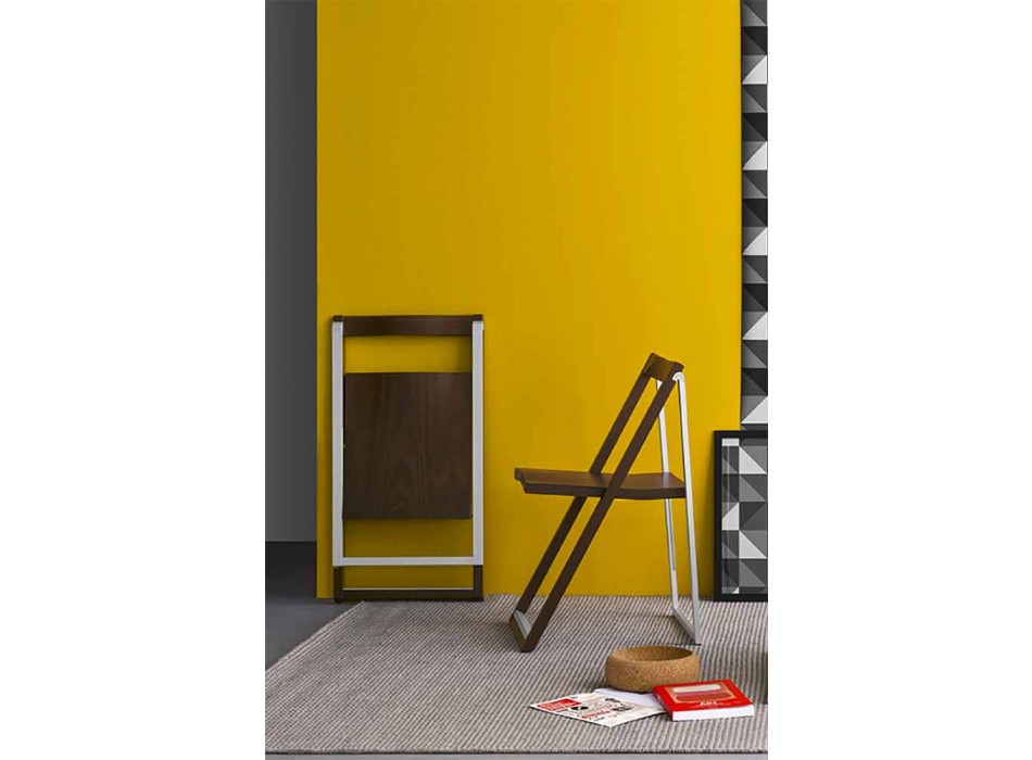 Folding Design Chair in Aluminum and Beech Wood Made in Italy - Skip Viadurini