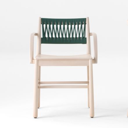 Luxury Chair with Armrests in Bleached Beech and Rope Made in Italy - Nora Viadurini