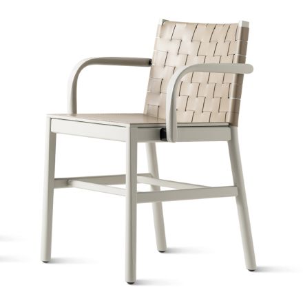 Luxury Chair in Beige Lacquered Beech and Woven Leather Made in Italy - Nora Viadurini