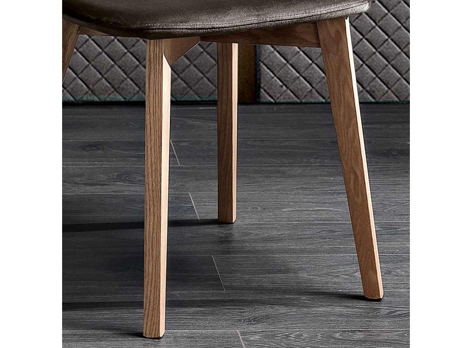 Elegant Chair of Modern Design in Colored Velvet and Wood - Bizet Viadurini