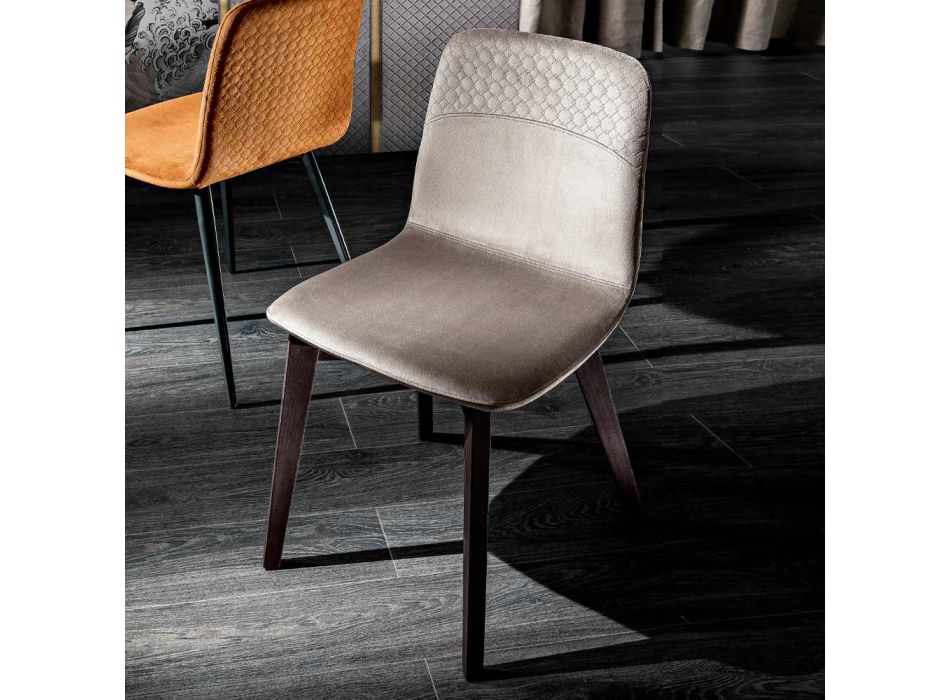 Elegant Chair of Modern Design in Colored Velvet and Wood - Bizet Viadurini