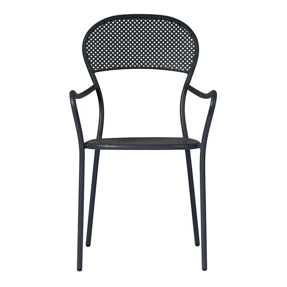 Stackable Garden Chair with Anthracite Color Iron Structure - Nadege Viadurini
