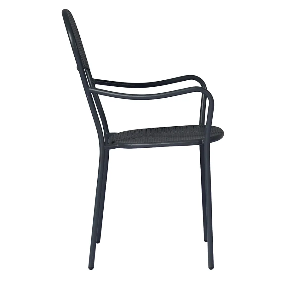 Stackable Garden Chair with Anthracite Color Iron Structure - Nadege Viadurini