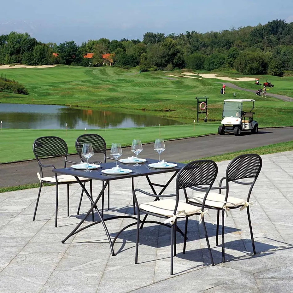 Stackable Garden Chair with Anthracite Color Iron Structure - Nadege Viadurini