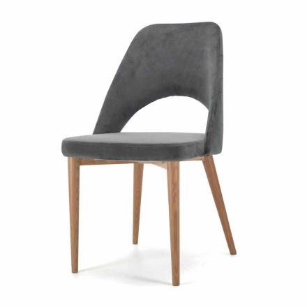 Padded Chair with Ash Wood Base Made in Italy - Lorenza Viadurini