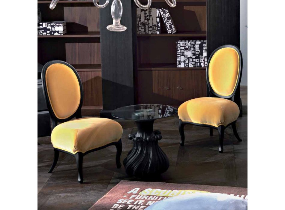 Upholstered chair in black sandblasted solid wood, L60xP51cm, Tati Viadurini
