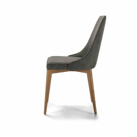 Padded Kitchen Chair with Wooden Base Made in Italy - Nirvana Viadurini
