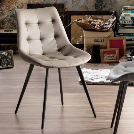 Upholstered Dining Room Chair in Faux Leather with Black Legs, 2 Pieces - Edda Viadurini