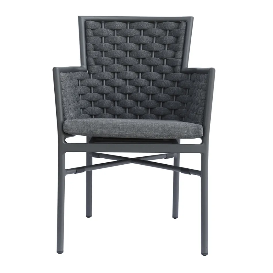 Stackable Chair with Upholstered Rope Armrests and Backrest - Gardenia Viadurini