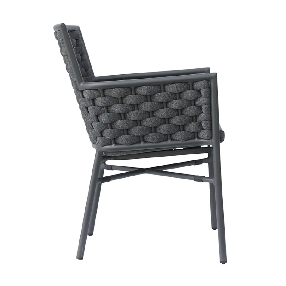 Stackable Chair with Upholstered Rope Armrests and Backrest - Gardenia Viadurini