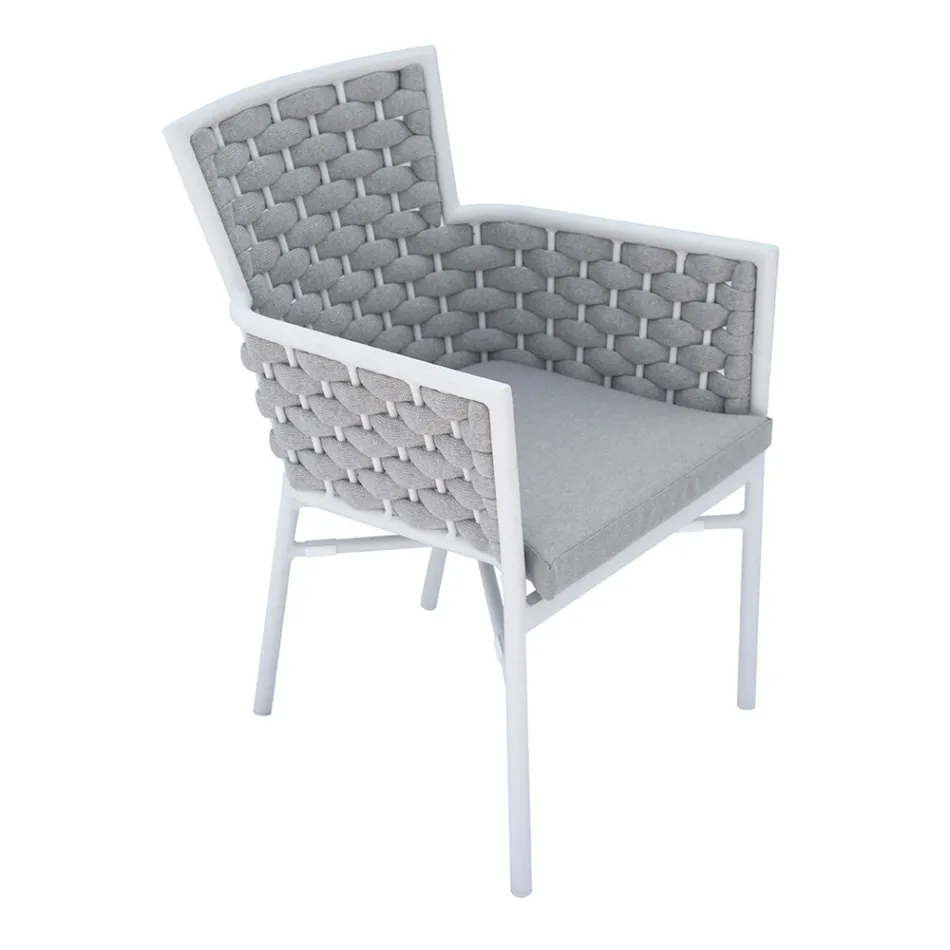Stackable Chair with Upholstered Rope Armrests and Backrest - Gardenia Viadurini