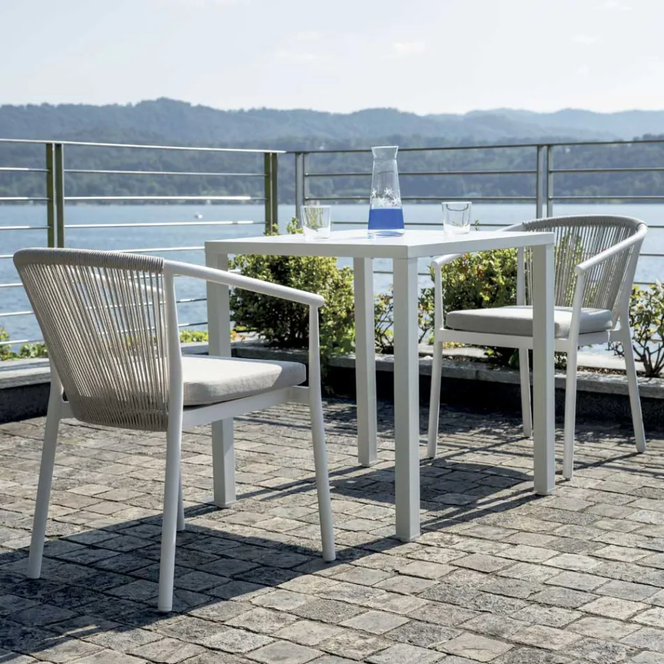 Stackable Chair with Aluminum Seat with Cushion and Rope Back - Aria Viadurini
