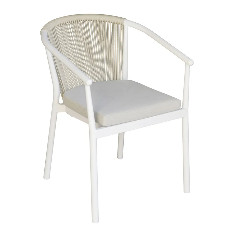 Stackable Chair with Aluminum Seat with Cushion and Rope Back - Aria Viadurini