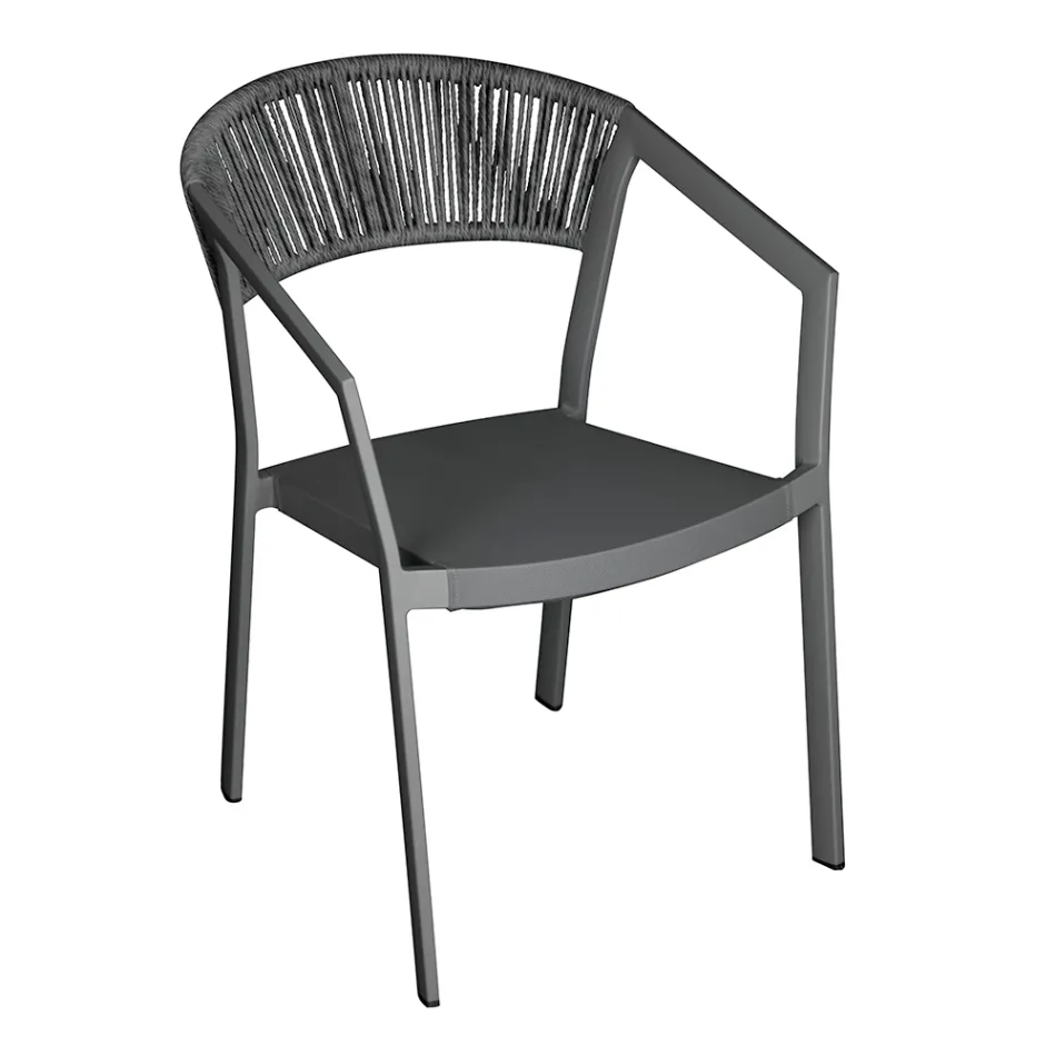 Stackable Chair with Textilene Seat and Twist Wicker Back - Passion Viadurini
