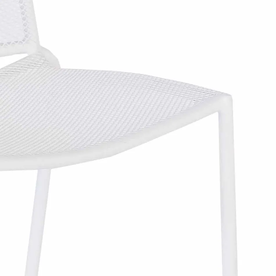 Stackable Outdoor Chair in White Painted Steel, 4 Pieces - Jaila Viadurini