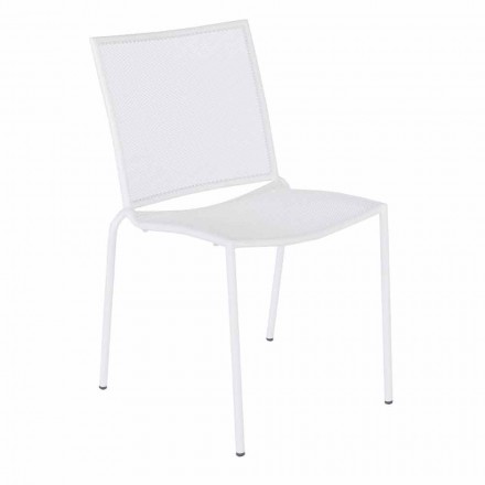 Stackable Outdoor Chair in White Painted Steel, 4 Pieces - Jaila Viadurini