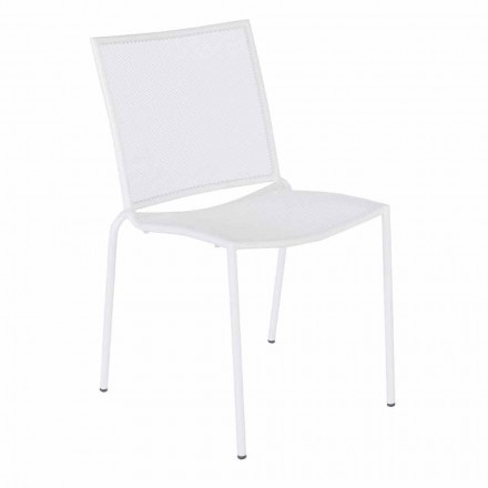 Stackable Outdoor Chair in White Painted Steel, 4 Pieces - Jaila Viadurini