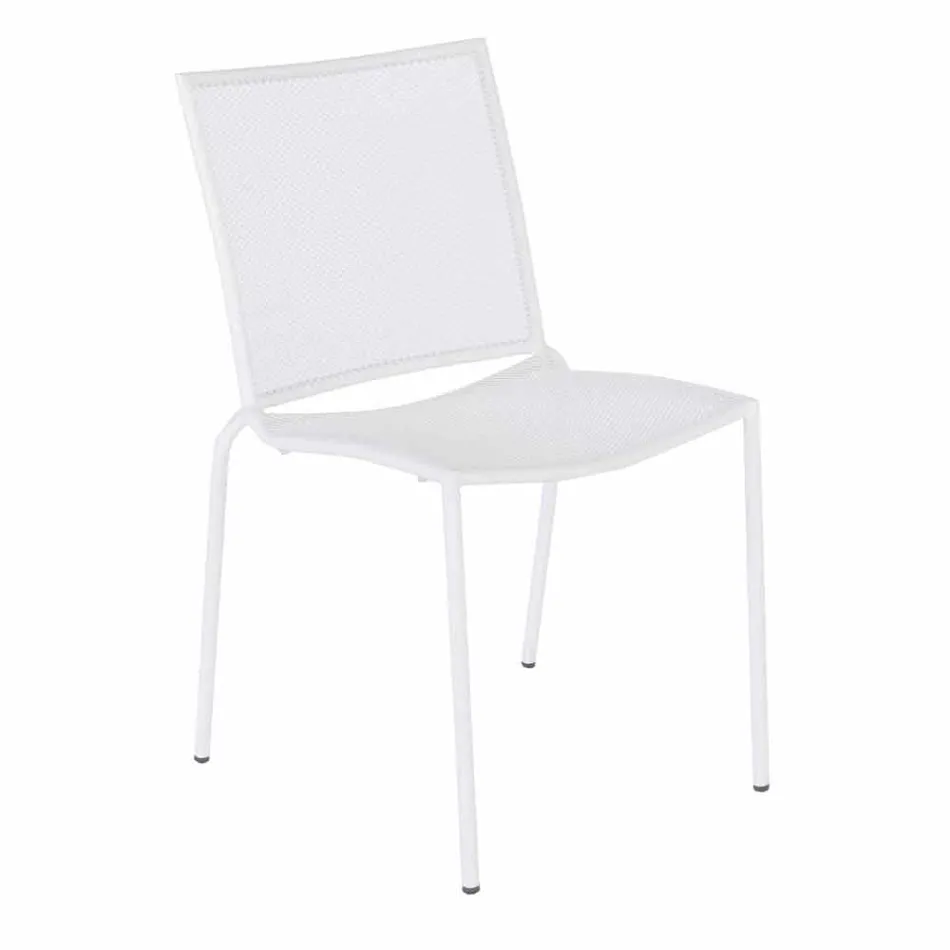 Stackable Outdoor Chair in White Painted Steel, 4 Pieces - Jaila Viadurini