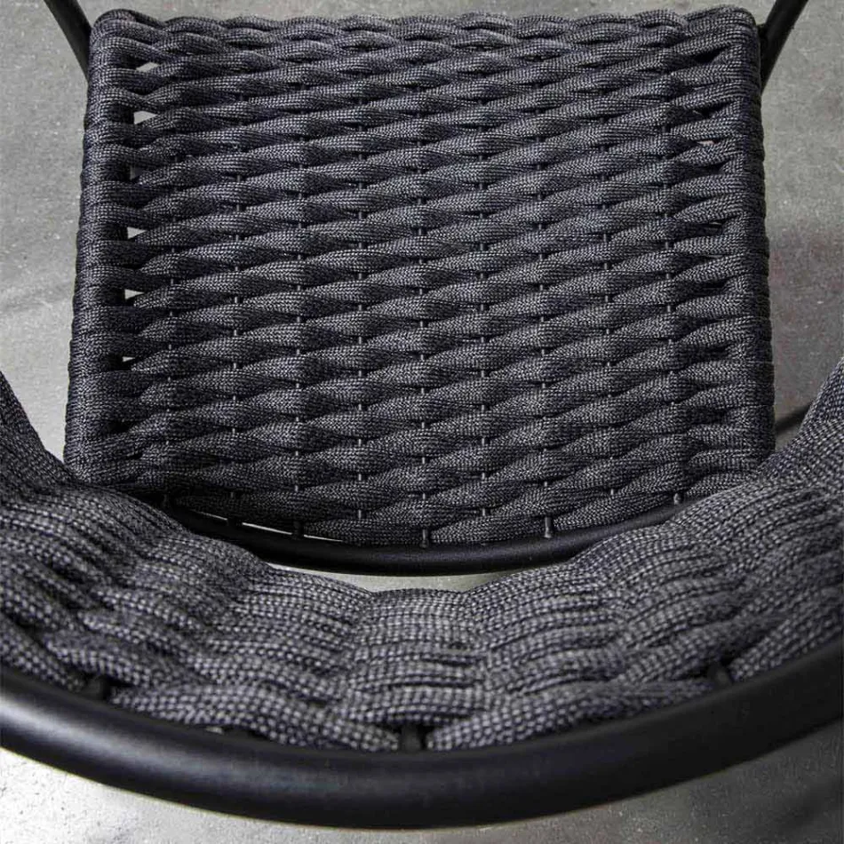 Stackable Outdoor Chair in Rope and Anthracite Metal, 4 Pieces - Drusilla Viadurini