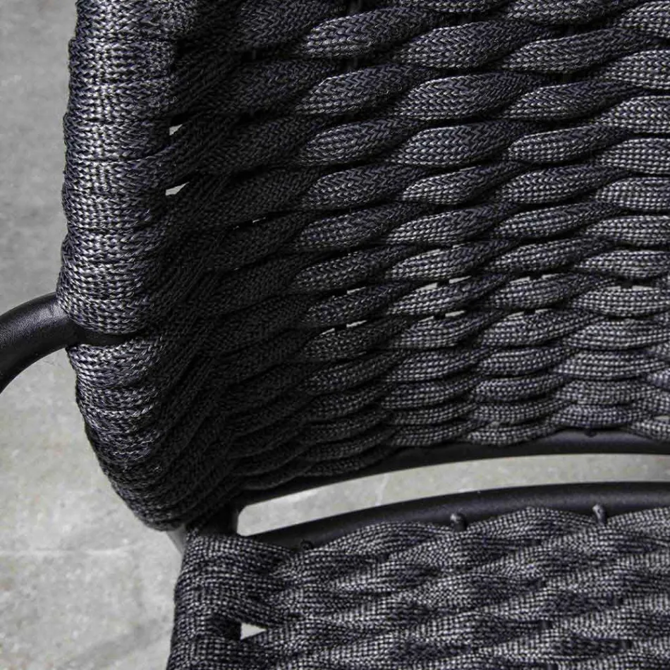 Stackable Outdoor Chair in Rope and Anthracite Metal, 4 Pieces - Drusilla Viadurini