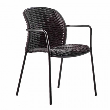 Stackable Outdoor Chair in Rope and Anthracite Metal, 4 Pieces - Drusilla Viadurini