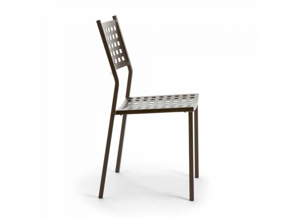 Stackable Outdoor Chair in Painted Metal Made in Italy, 8 Pieces - Lina Viadurini