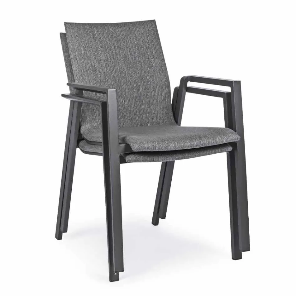 Stackable Outdoor Chair in Fabric and Painted Aluminum, 4 Pieces - Assia Viadurini