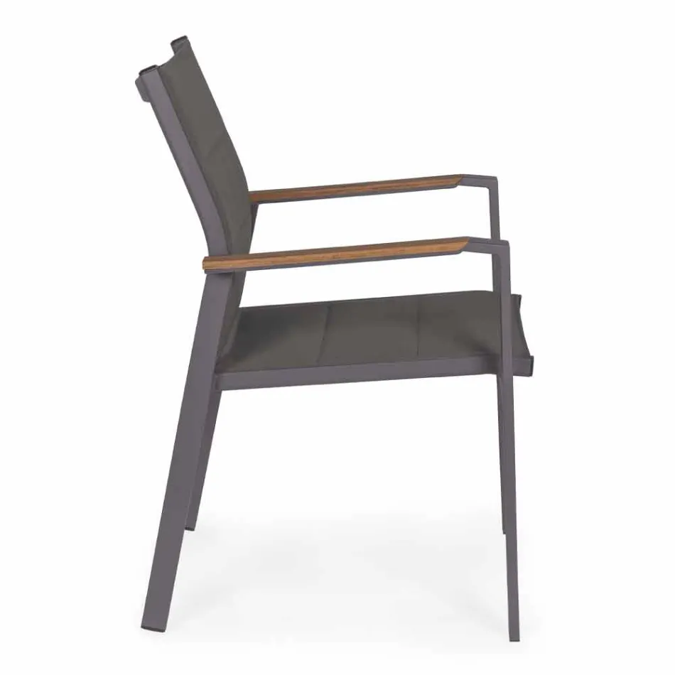 Stackable Outdoor Chair in Textilene and Anthracite Aluminum, 6 Pieces - Urban Viadurini