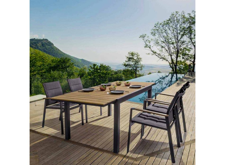 Stackable Outdoor Chair in Textilene and Anthracite Aluminum, 6 Pieces - Urban Viadurini