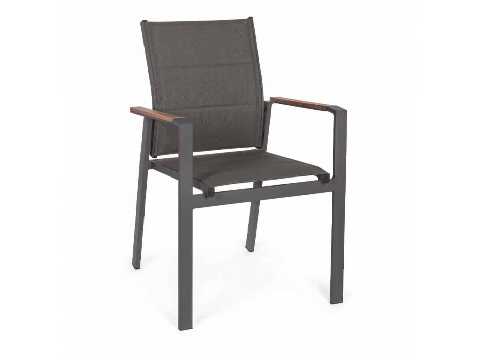 Stackable Outdoor Chair in Textilene and Anthracite Aluminum, 6 Pieces - Urban Viadurini